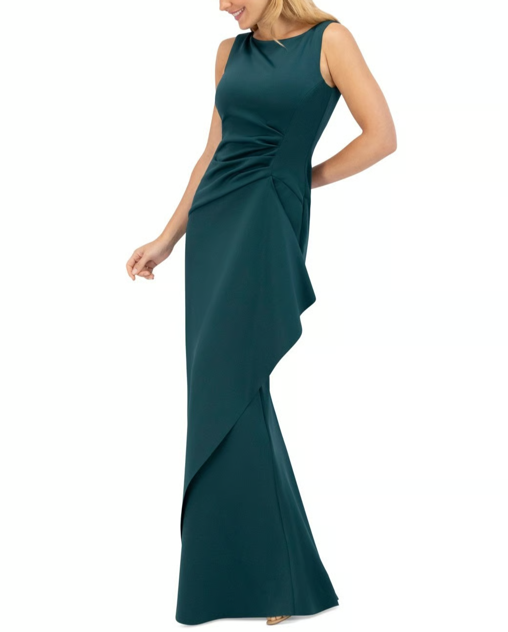 Eliza J Ruched Cascading-Ruffle Gown MSRP $188
