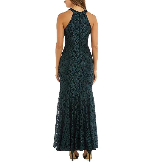 R & M Richards Glitter Lace Halter Gown MSRP $159