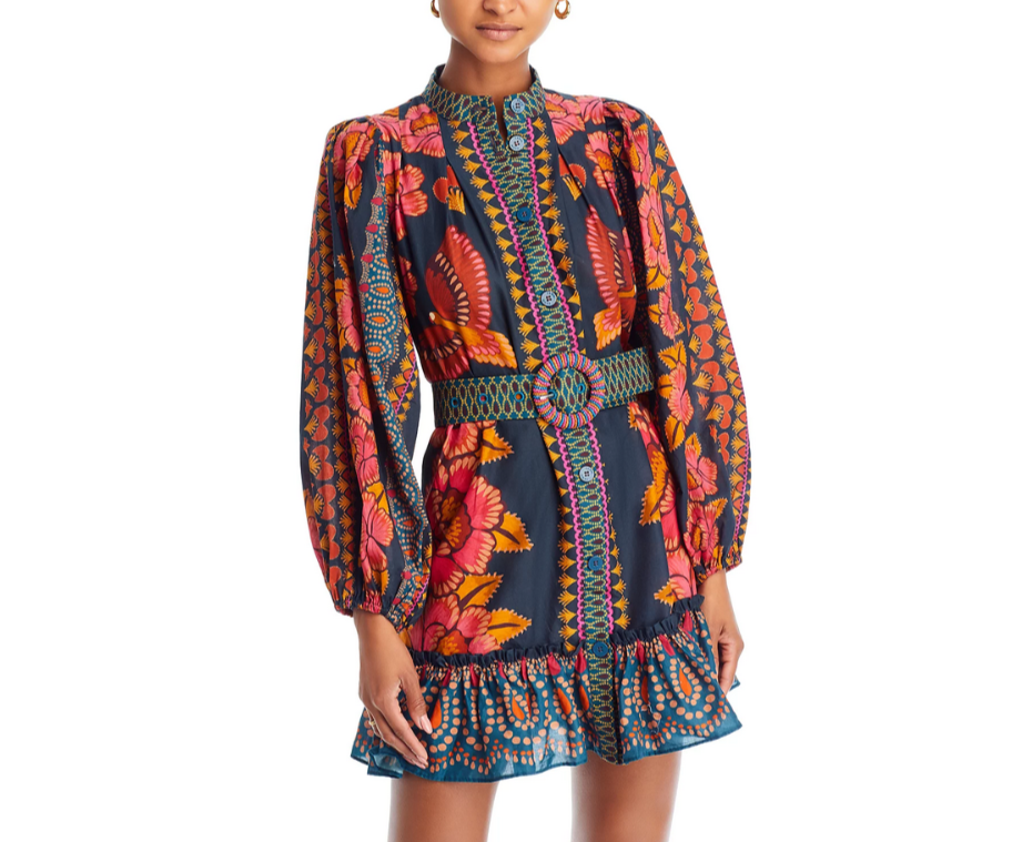 FARM Rio Ainika Sparkle Puff Sleeve Cotton Mini Dress MSRP $235
