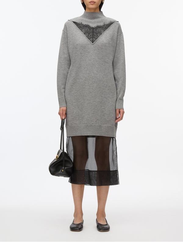 Phillip Lim Mockneck Knit Dress with Lace Inlay Medium Melange MSRP $750