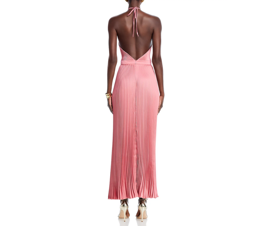 L'IDEE Cheri Pleated Halter Gown MSRP $455