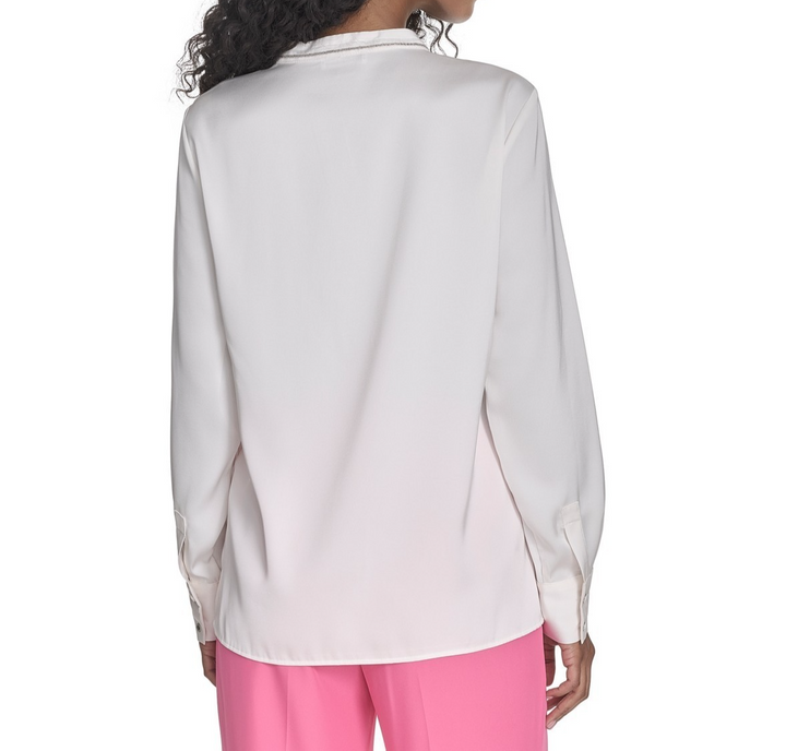 Calvin Klein Women's Split-Neck Long-Sleeve Shirt MSRP $84