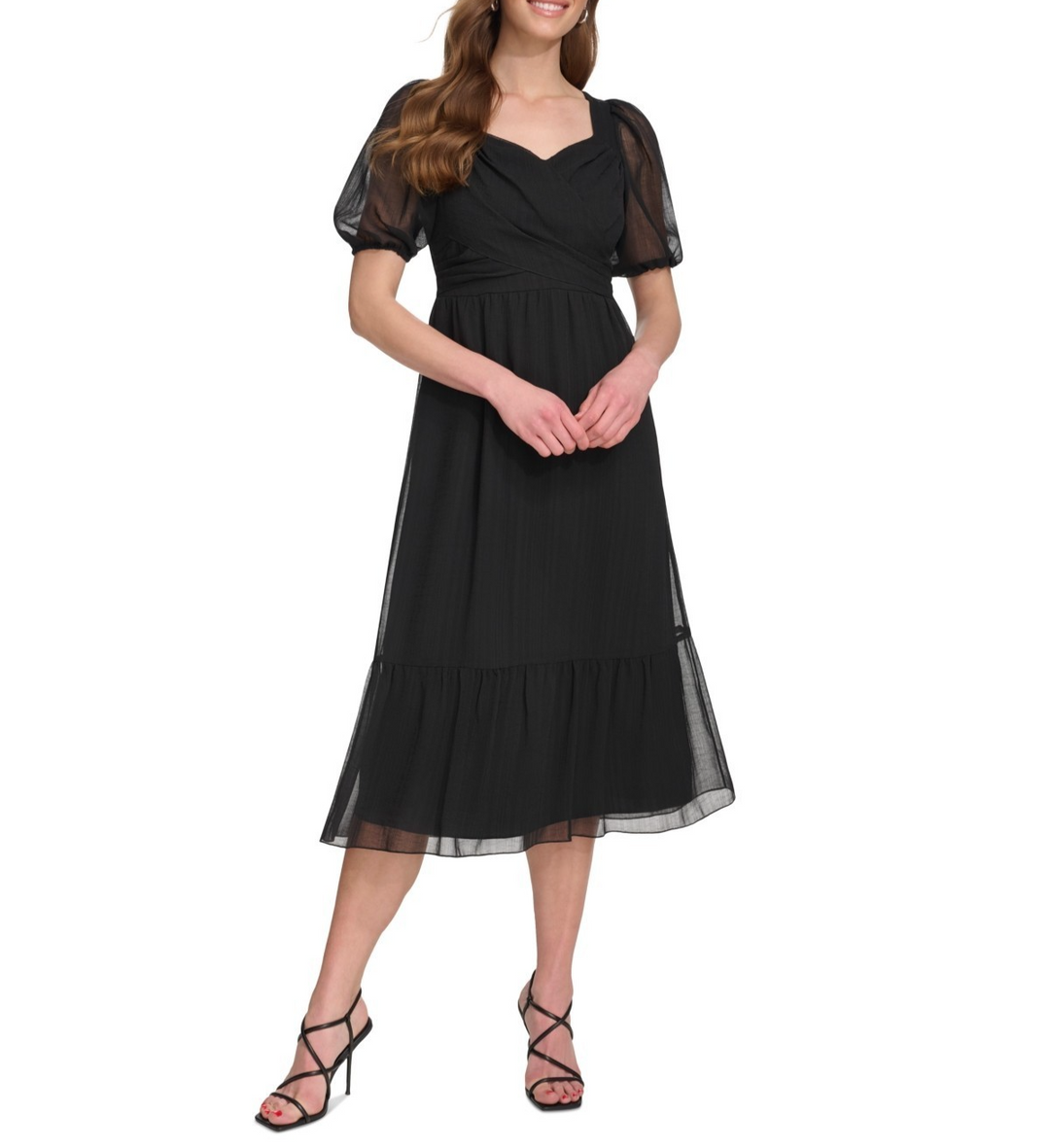 DKNY Women's Puff-Sleeve A-Line Dress MSRP $139