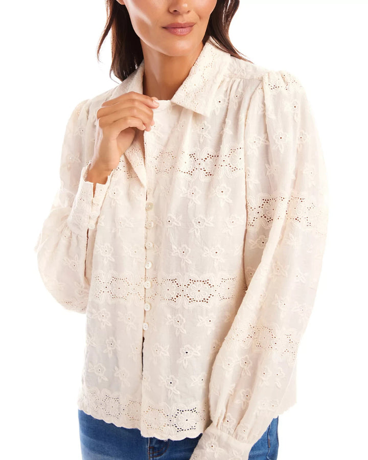 Karen Kane Embroidered Scalloped Blouse MSRP $138