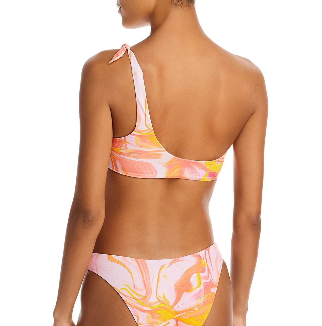 AQUA Swim Swirl Print One Shoulder Bikini Top MSRP $58