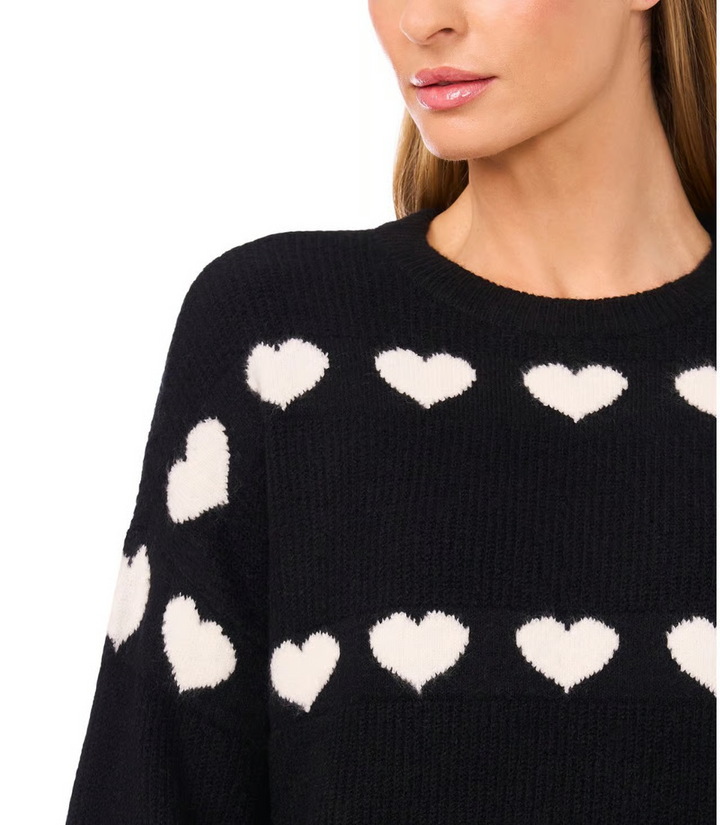 CeCe Valentine's Crewneck Heart Jacquard Long-Sleeve Sweater MSRP $79