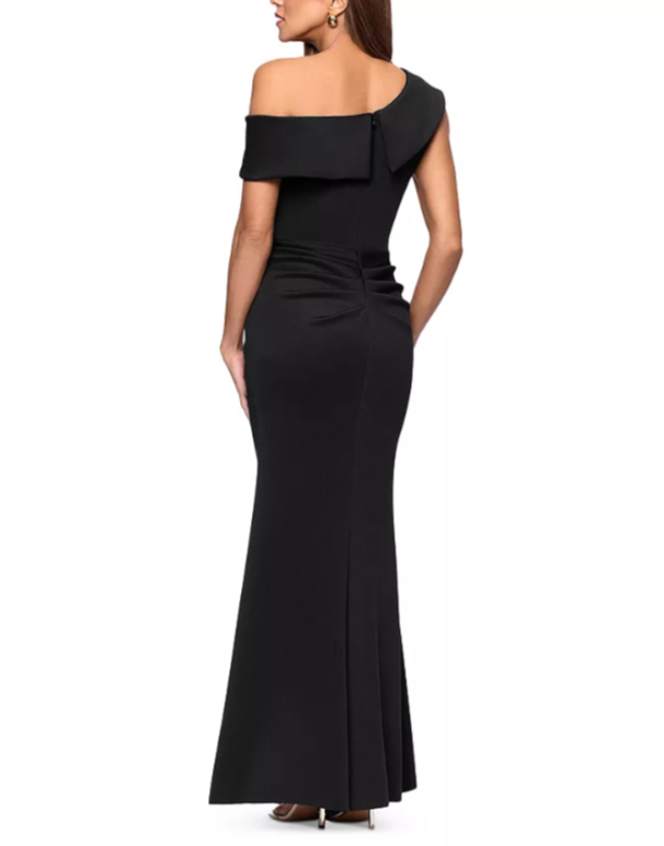 AQUA One Shoulder Ruffle Scuba Crepe Dress MSRP $278