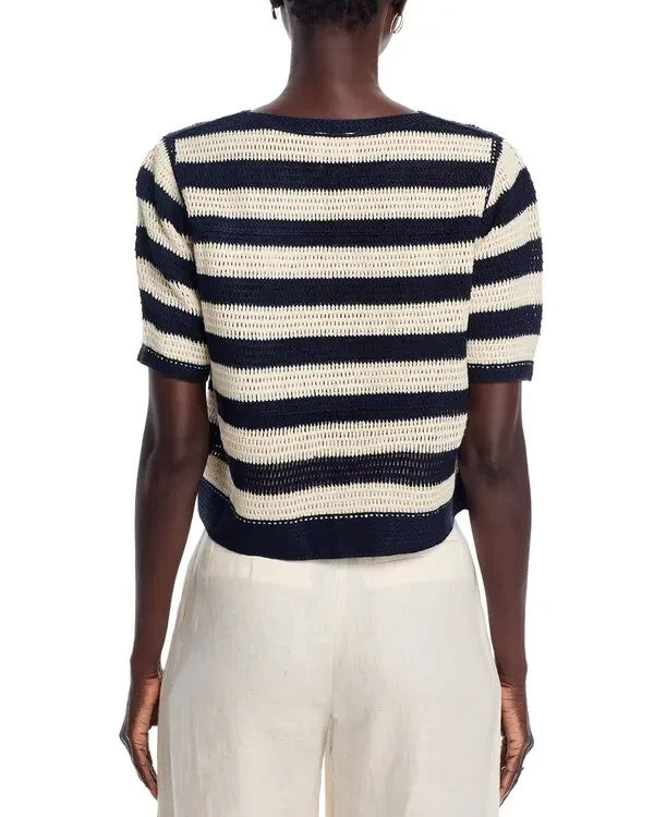 Sioni Striped Short Sleeve Pullover Sweater MSRP $128
