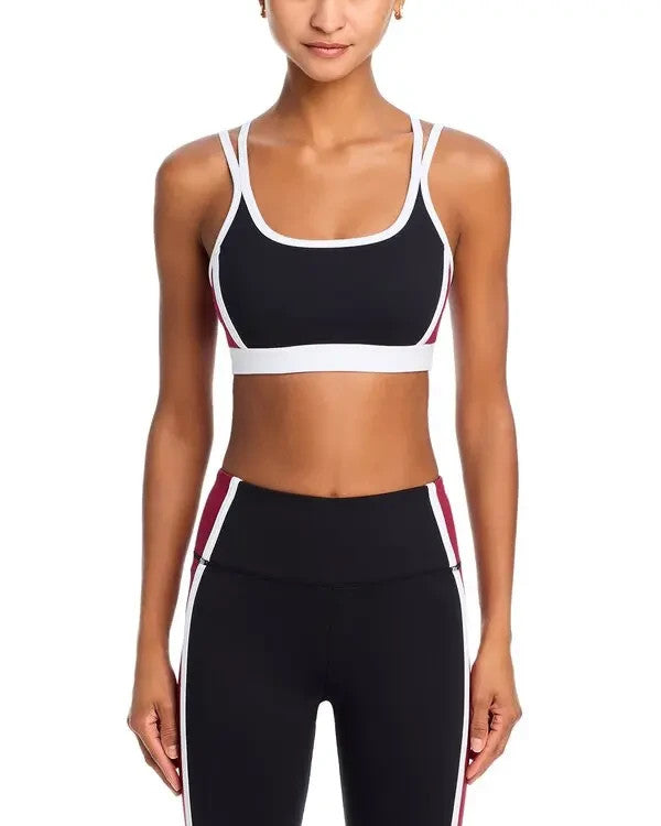 AQUA Athletic Toned Out Double Strap Color Block Sports Bra MSRP $68