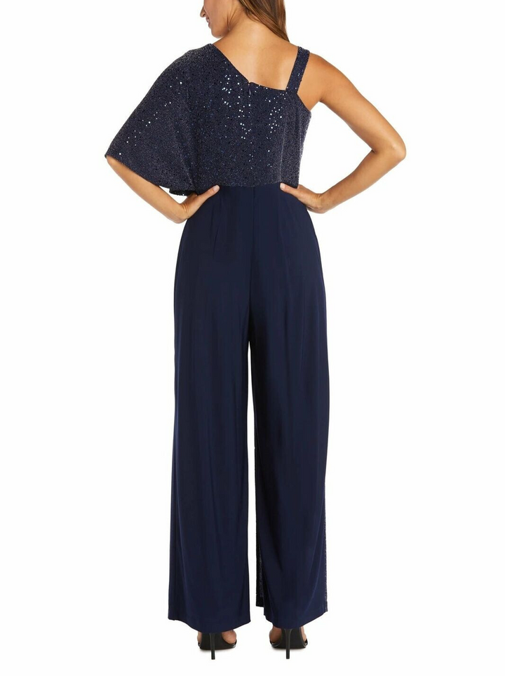 R & M Richards One-Shoulder Metallic Jumpsuit MSRP $99
