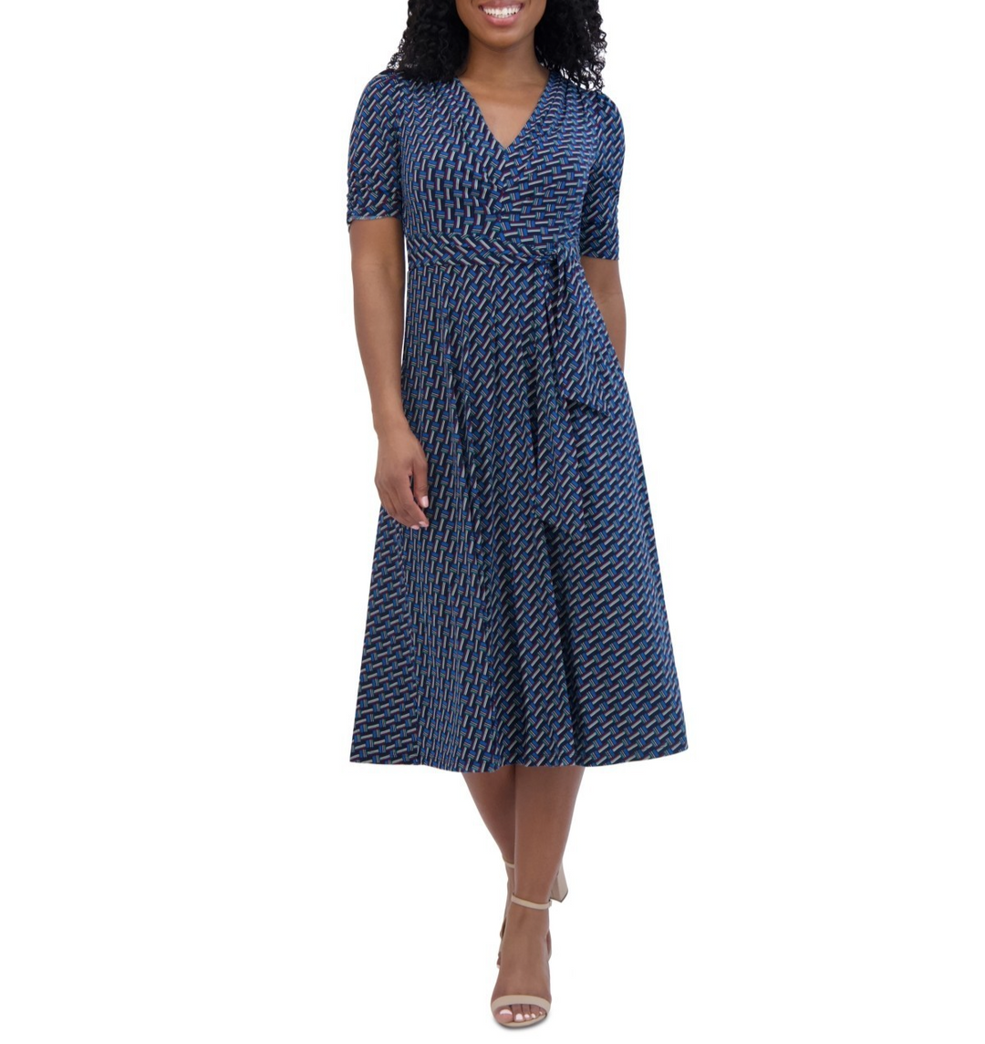 Jessica Howard Petite Pleated V-Neck Tie-Waist Dress MSRP $ 109