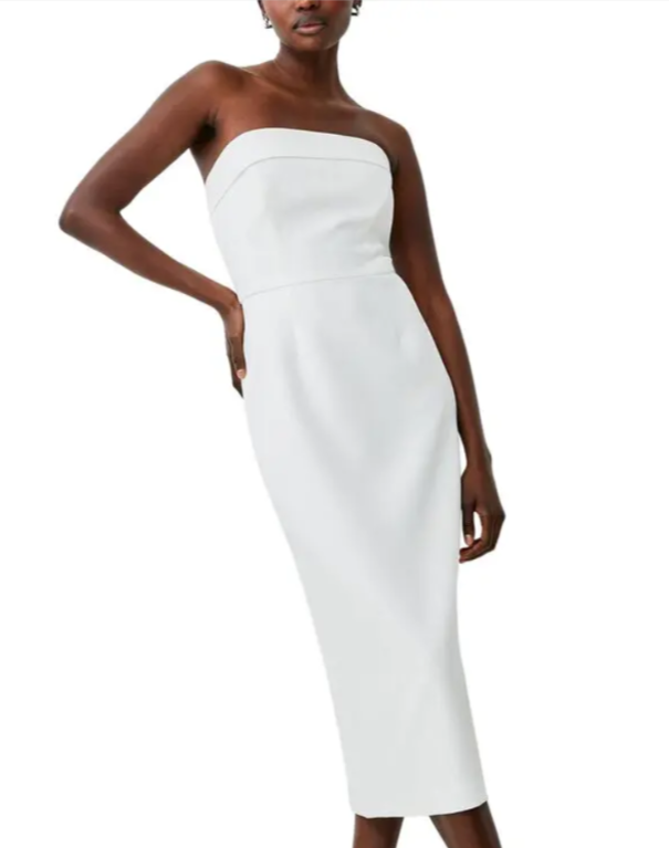 FRENCH CONNECTION Echo Crepe Strapless Midi Dress MSRP $158