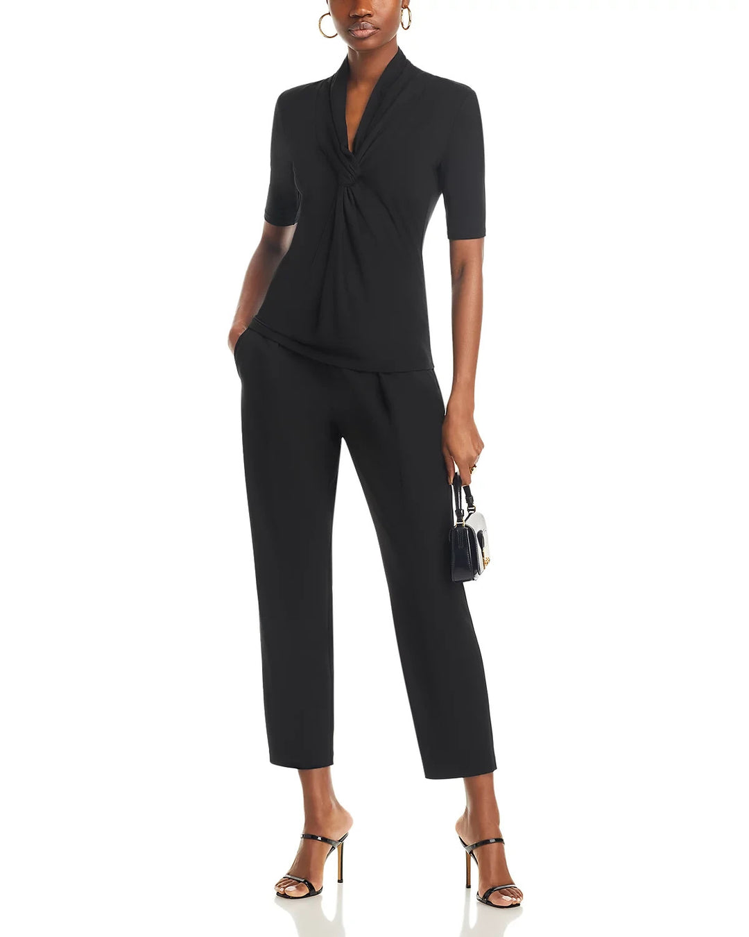 T Tahari Elbow Sleeve Twist Front Top MSRP $58