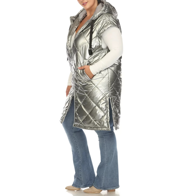 White Mark Plus Size Metallic Puffer Vest Jacket MSRP $104