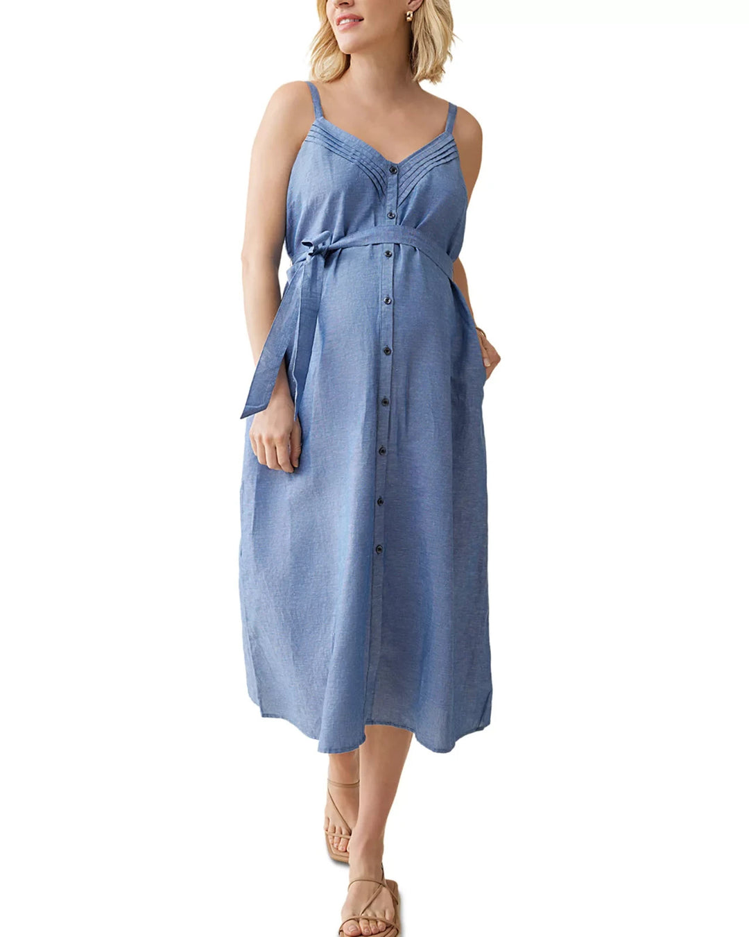 Ingrid + Isabel Maternity Chambray Button Down Midi Dress MSRP $148