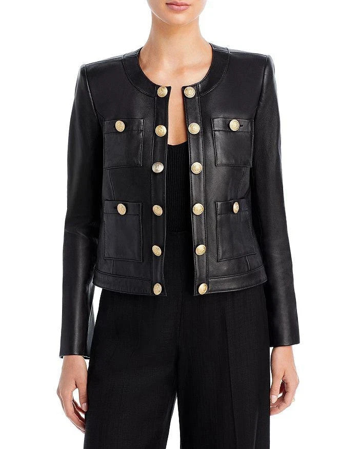 L'AGENCE Jayde Leather Open Front Jacket MSRP $1450