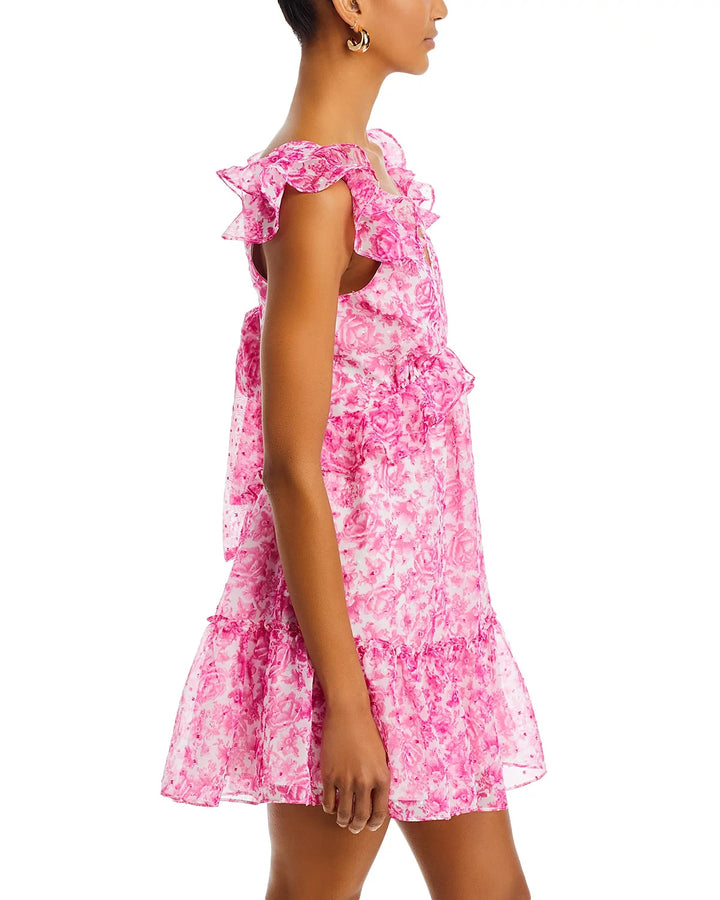 AQUA Floral Ruffle Trim Mini Dress MSRP $88