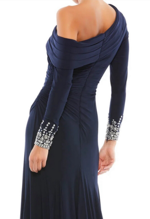 Mac Duggal Beaded Cuff Drop Shoulder Faux Wrap Gown MSRP $398