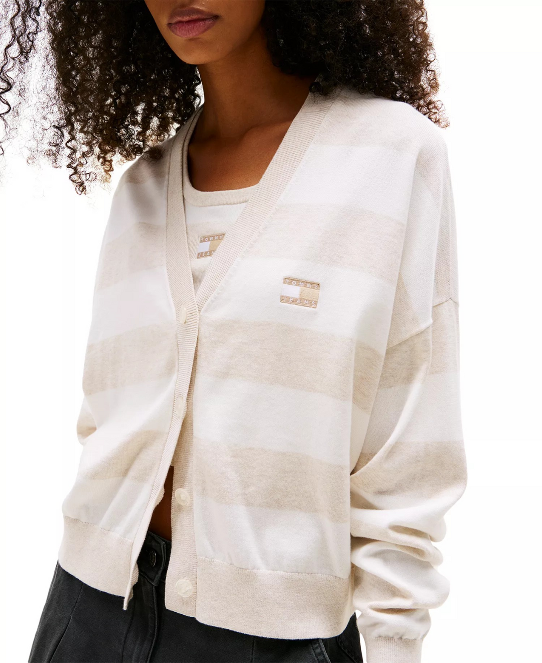 Tommy Jeans Women's Cotton Relaxed-Fit Striped Cardigan MSRP $79