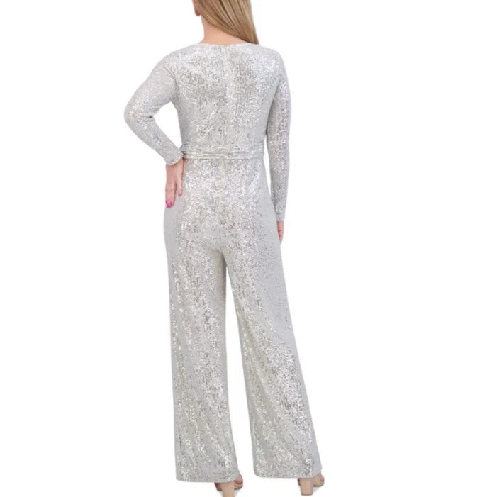 Eliza J Sequined Faux-Wrap Jumpsuit MSRP $198