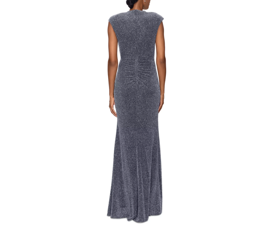 Betsy & Adam Sleeveless Mock-Neck Glitter Gown MSRP $279