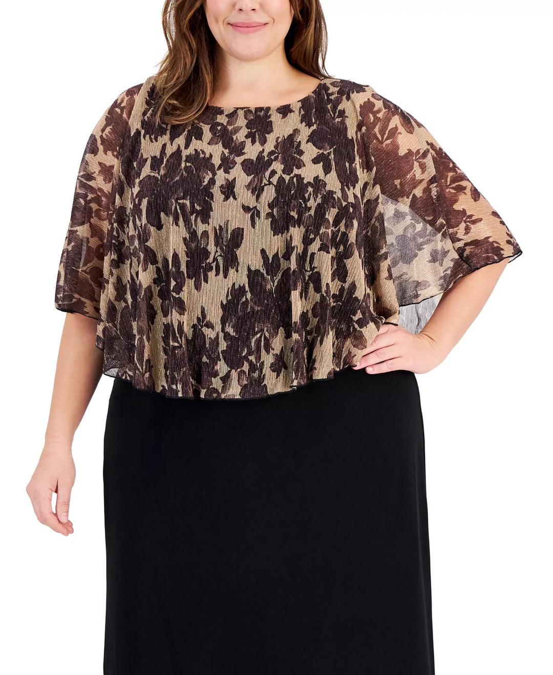 Connected Plus Size Round-Neck Cape-Overlay Sheath Dress MSRP $89