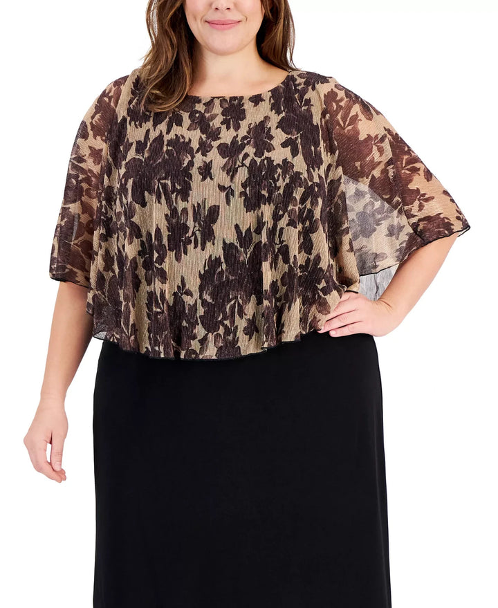 Connected Plus Size Round-Neck Cape-Overlay Sheath Dress MSRP $89