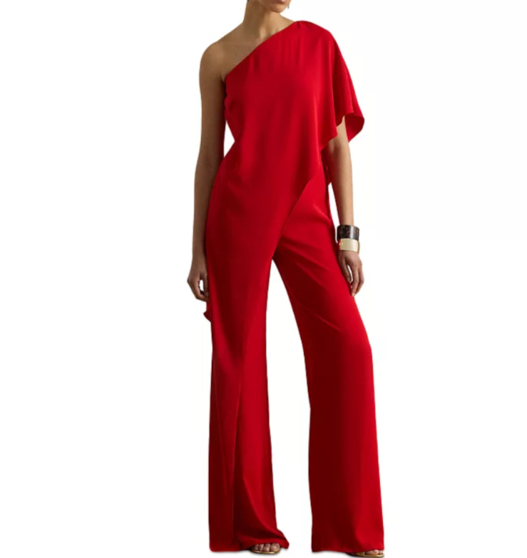 Lauren Ralph Lauren Cape Georgette One Shoulder Jumpsuit MSRP $265