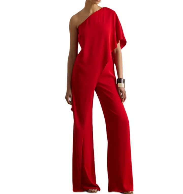 Lauren Ralph Lauren Cape Georgette One Shoulder Jumpsuit MSRP $265