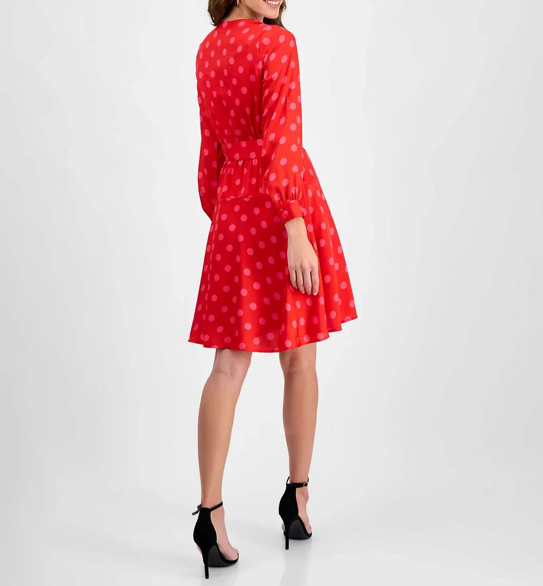 Anne Klein Half-Wrap Polka-Dot A-Line Dress MSRP $139