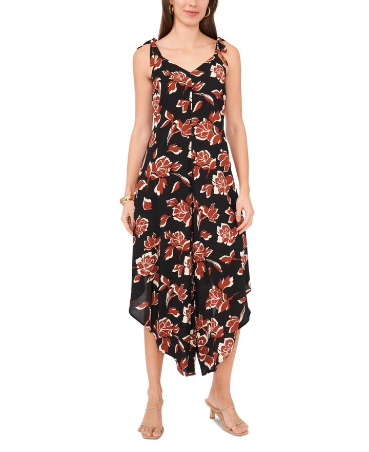 Vince Camuto Floral Tie Shoulder Angled Hem Jumpsuit MSRP $69