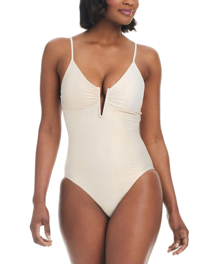 Bar III V-Wire Plunge-Neck One-Piece Swimsuit MSRP $94