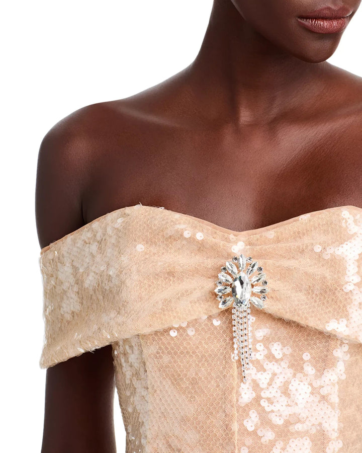 Self-Portrait Gold Sequin Off-the-Shoulder Dress MSRP $670