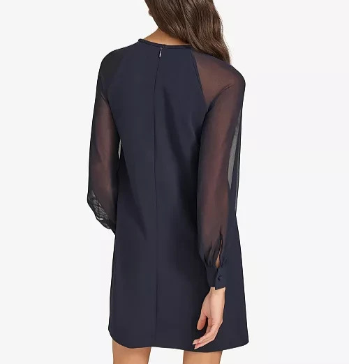 Calvin Klein Petite Sheer-Sleeve Jewel-Neck Shift Dress MSRP $134