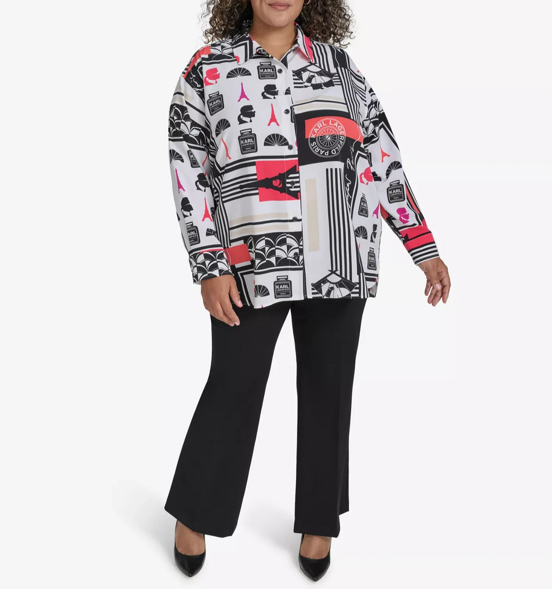 KARL LAGERFELD PARIS Plus Size Printed Collared Button-Front Shirt MSRP $99