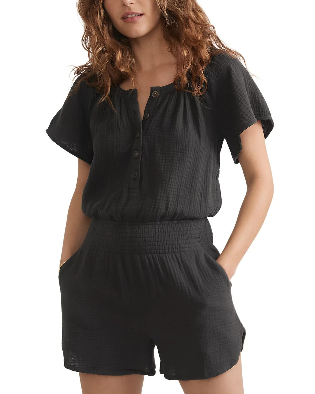 Marine Layer Double Cloth Gauze Romper MSRP $98
