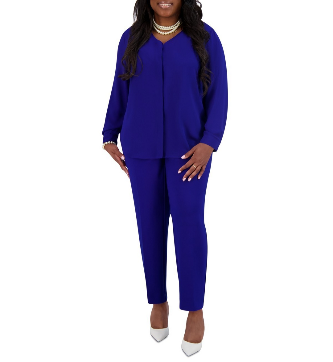 Kasper Women's V-Neck Button-Front Long-Sleeve Blouse Regular & Plus MSRP $69