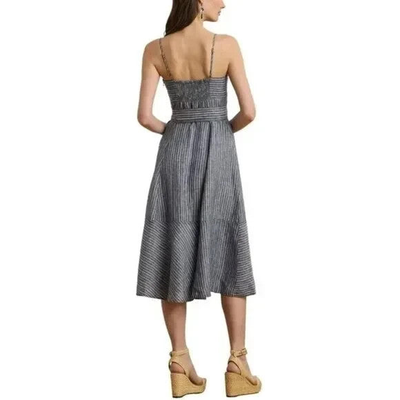 Lauren Ralph Lauren Striped Belted Linen Sleeveless Dress MSRP $265
