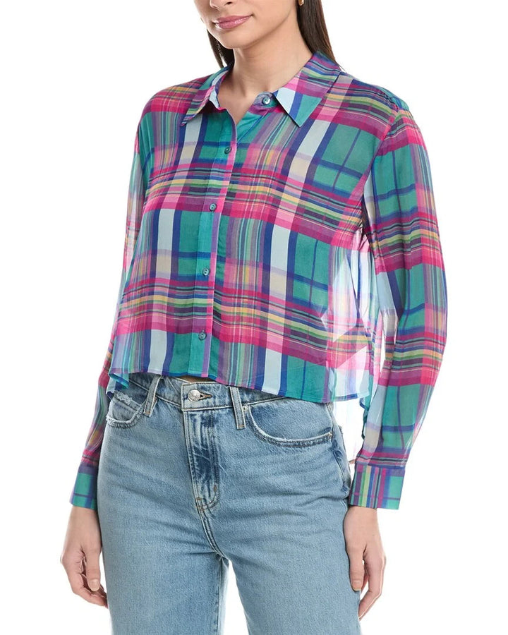 L'AGENCE Cosette Crop Hi-Low Shirt MSRP $325