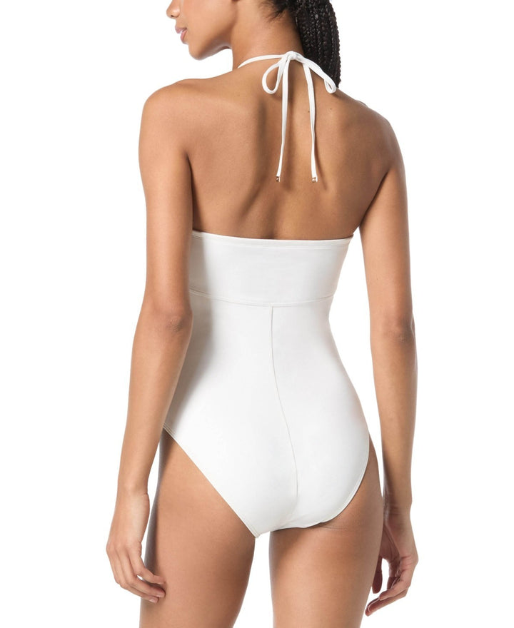 MICHAEL Michael Kors Laced Keyhole Halter One-Piece Swimsuit MSRP $130