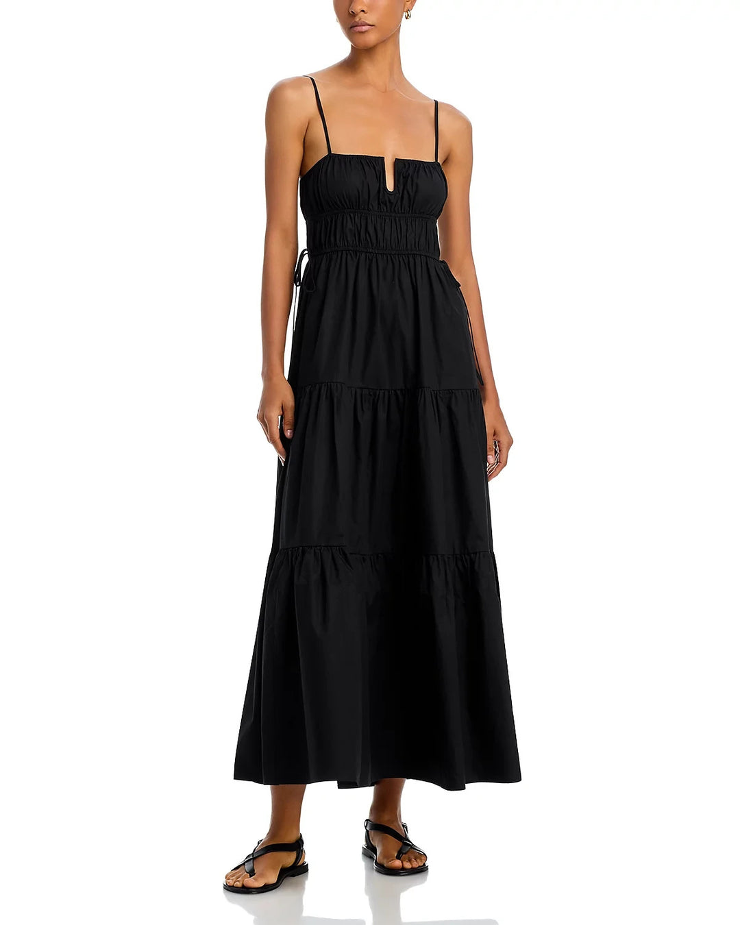 Moon River Shirred Cotton Poplin Midi Dress MSRP $114