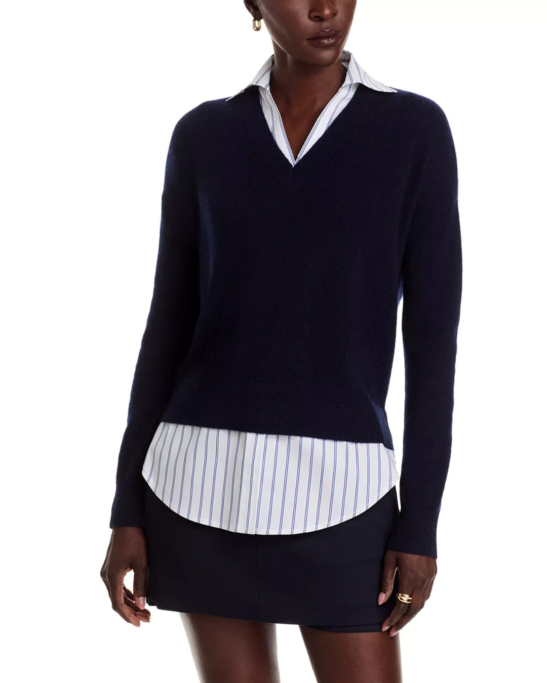 C by Bloomingdale's Cashmere Layered Look Cashmere Sweater MSRP $198