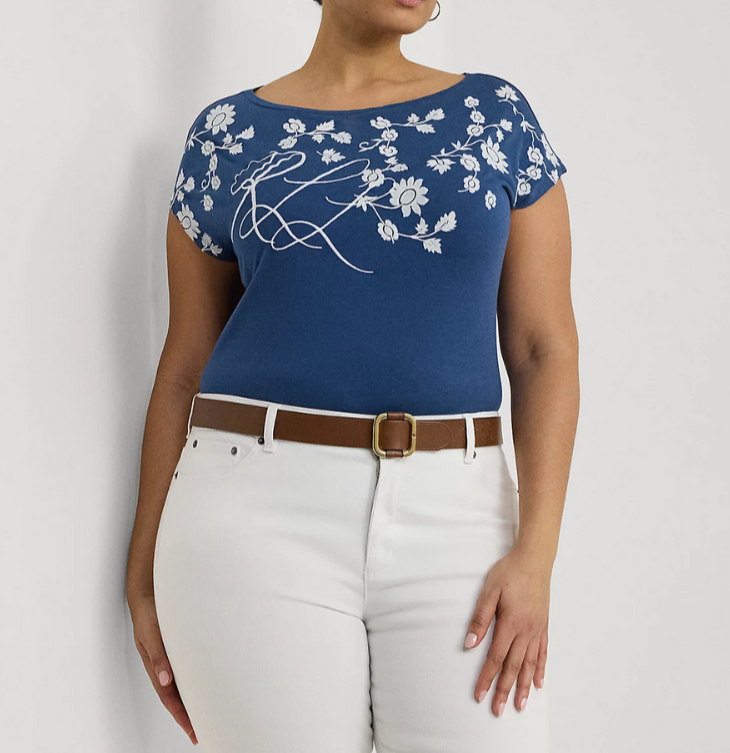 Lauren Ralph Lauren Plus Size Floral Embroidered Tee MSRP $89