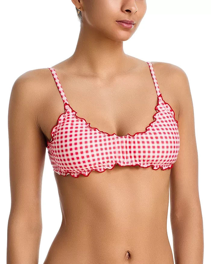 AQUA Gingham Lettuce Edge Bikini Top MSRP $78
