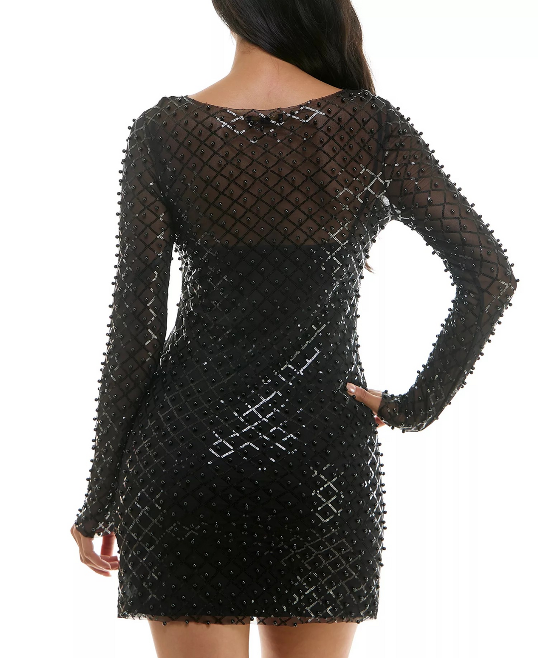 City Studios Juniors' Illusion Pearl-Sequin Mini Dress MSRP $79