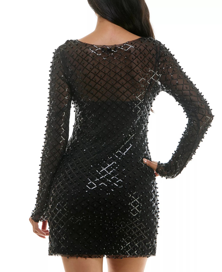 City Studios Juniors' Illusion Pearl-Sequin Mini Dress MSRP $79