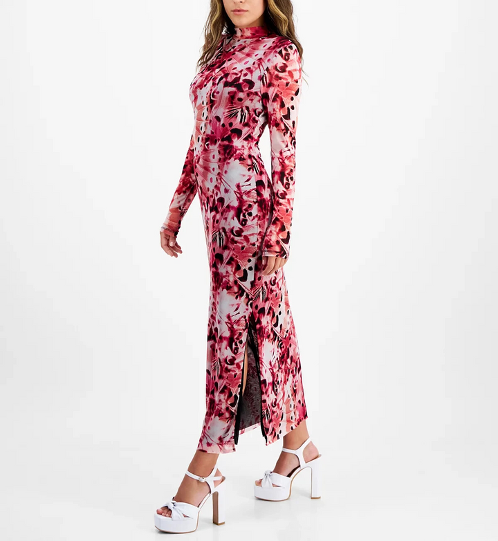 Bar III Petite Printed Mesh Mock-Neck Midi Dress MSRP $59