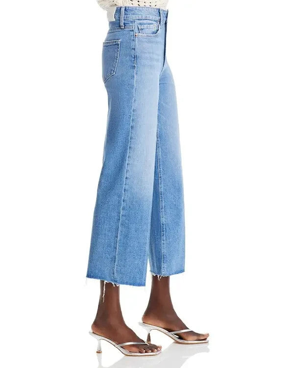 Paige Anessa Raw Hem High Rise Ankle Wide Leg Jeans MSRP $229