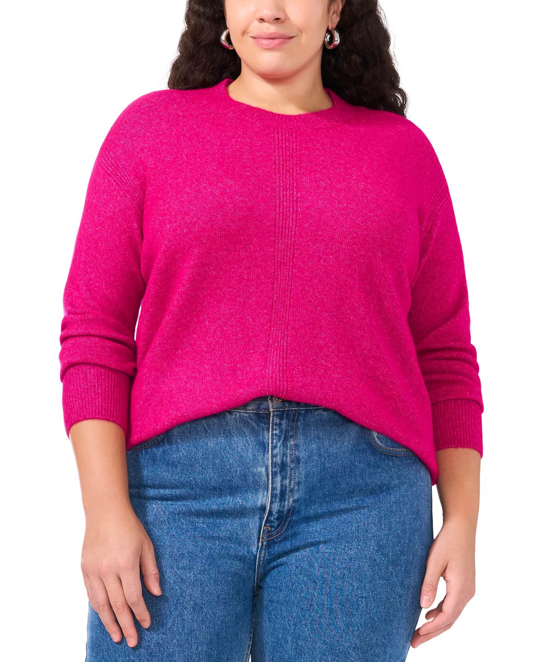 Vince Camuto Ribbed-Front Crewneck Sweater MSRP $79