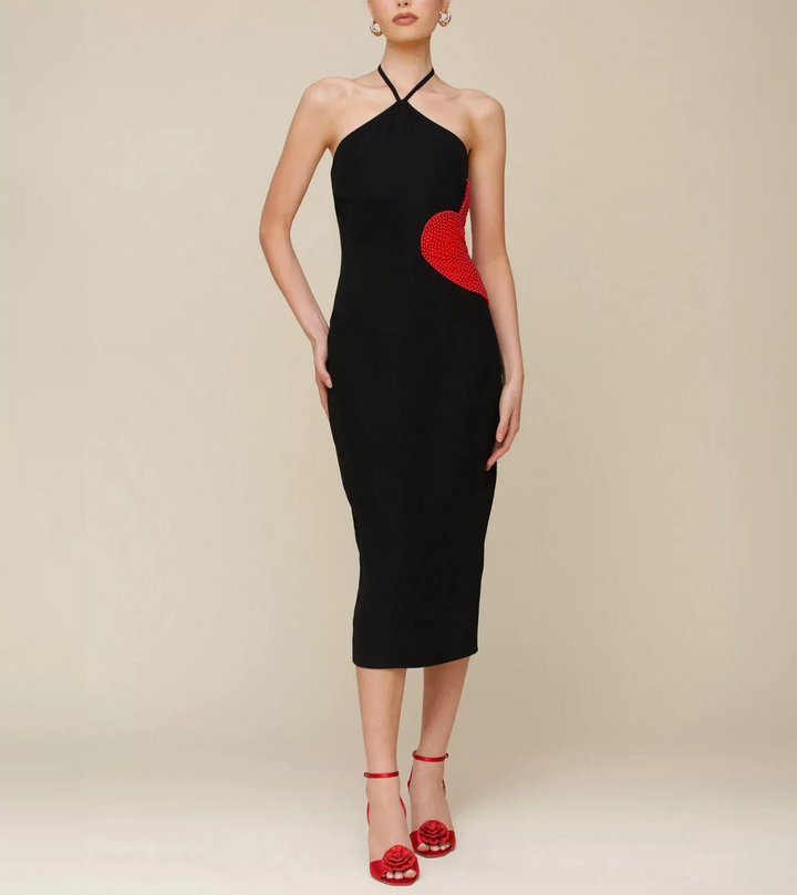 Avec Les Filles Women's Beaded-Heart Halter-Neck Dress MSRP $179